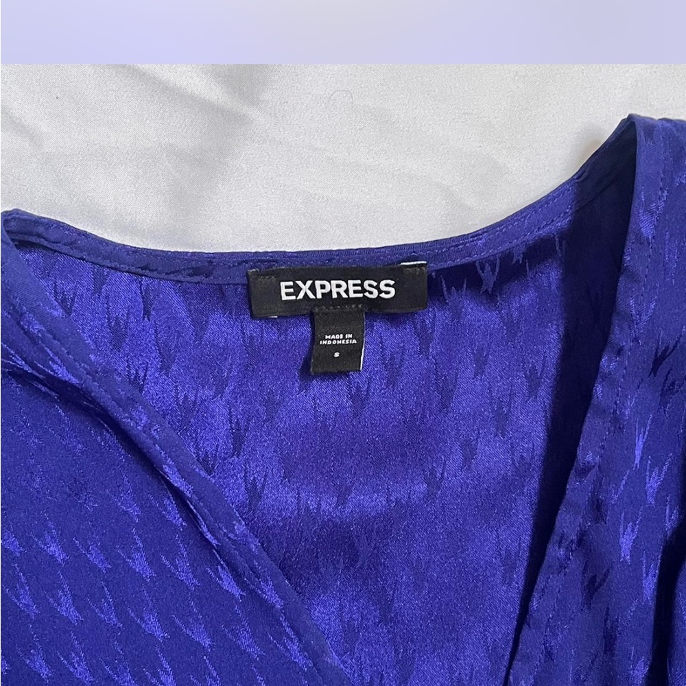 EXPRESS Jacquard Satin Tie Waist Long sleeved Mini Elegant Dress Small - Picture 6 of 8